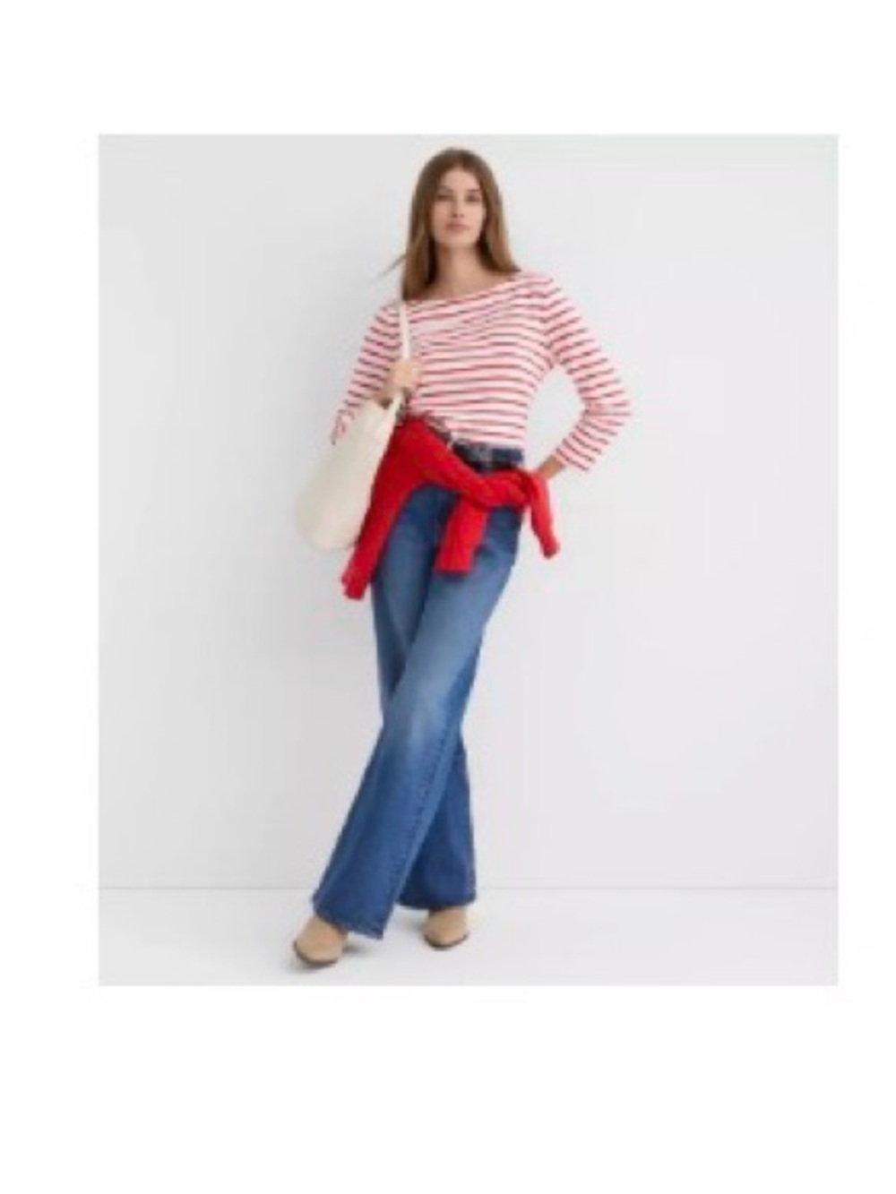 LOFT harbor tee  red and White Striped Boatneck Long Sleeve Tee